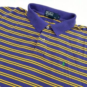 Polo Ralph Lauren Mens Large Purple Yellow Striped Short Sleeve Polo Shirt L